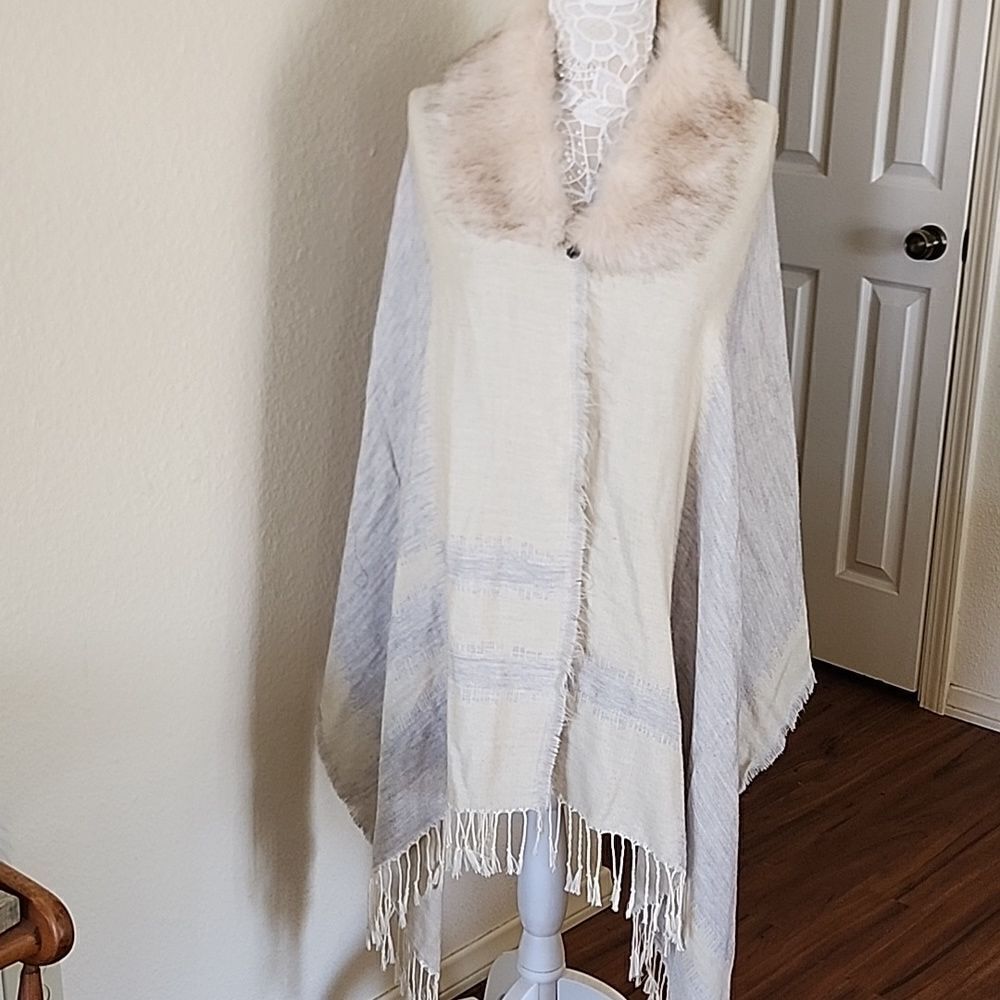 Eyeful Faux Fur Wool Blend Shrug Wrap